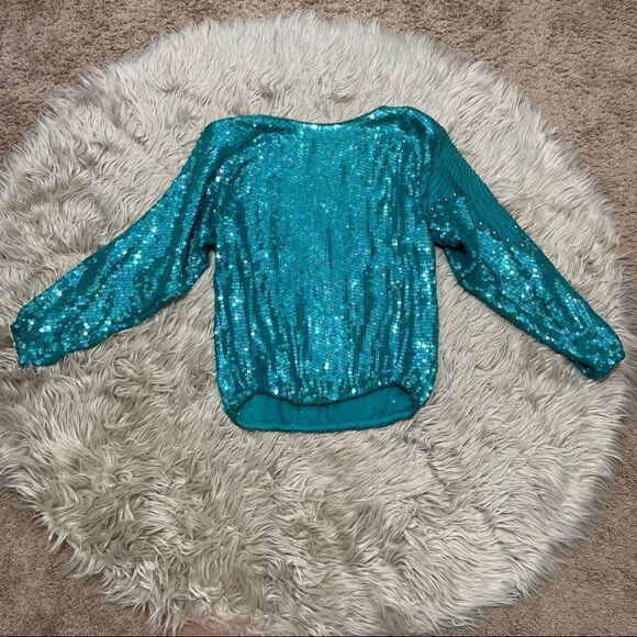 Turquoise beaded sequined blouse   - Picture 7 of 9